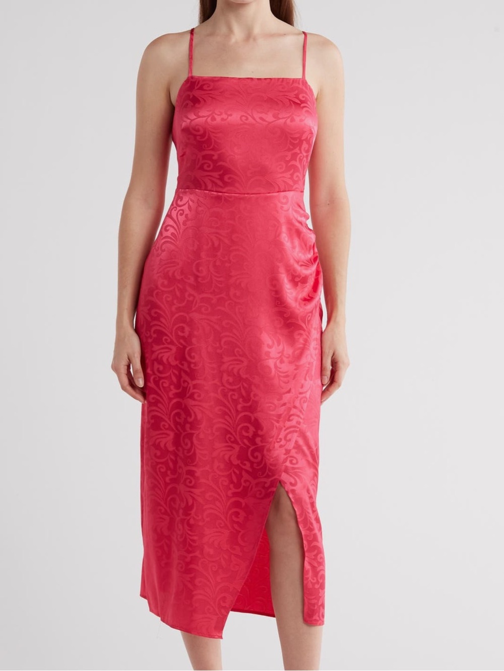 connected apparel Fuchsia Jacquard Slip Midi Dress with Side Slit